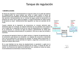 Tanque de regulación
137 m
Caudal de
ingreso:
constante
en el
tiempo
Tanque de
regulación
Q
t
Q
t
Caudal de
salida:
variable
en el
tiempo
 