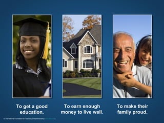 To get a good education. To earn enough money to live well. To make their family proud. 