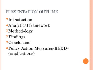 PRESENTATION OUTLINE
Introduction
Analytical framework
Methodology
Findings
Conclusions
Policy Action Measures-REDD+...