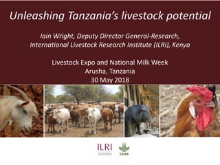Unleashing Tanzania’s livestock potential
Iain Wright, Deputy Director General-Research,
International Livestock Research Institute (ILRI), Kenya
Livestock Expo and National Milk Week
Arusha, Tanzania
30 May 2018
 
