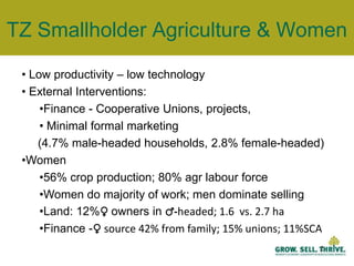TZ Smallholder Agriculture & Women Low productivity – low technology