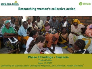 Phase II Findings - Tanzania Thalia Kidder   June 15, 2011 (presenting for Evelyne Lazaro, Christopher Magomba, John Jeckoniah, Joseph Masimba) 1 