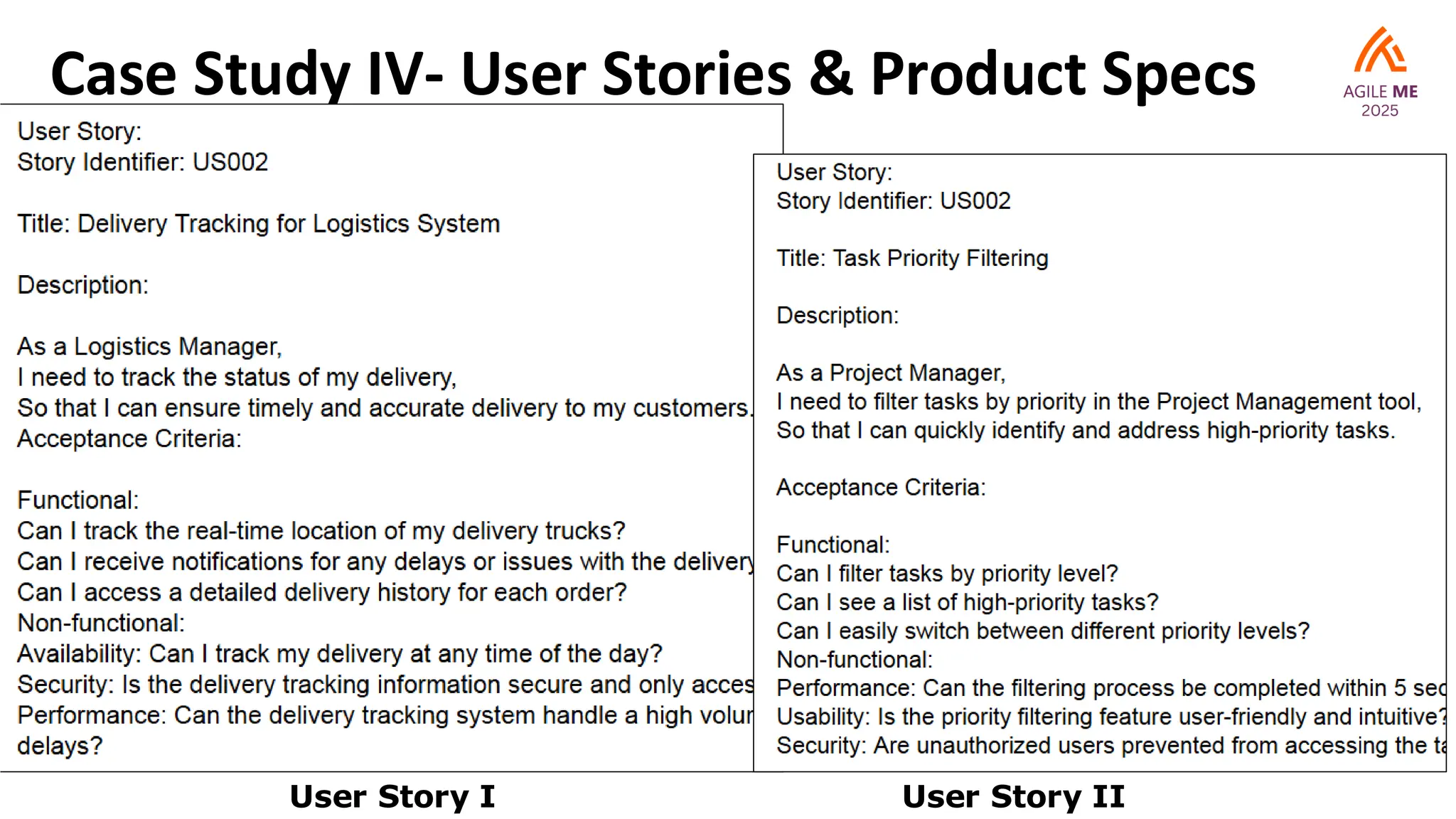 Case Study IV- User Stories & Product Specs
User Story I User Story II
 