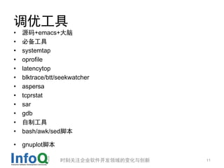 Ź
?   Դ+emacs+
?   ر
?   systemtap
?   oprofile
?   latencytop
?   blktrace/btt/seekwatcher
?   aspersa
?   tcprstat
?   sar
?   gdb
?   ƹ
?   bash/awk/sedű

? gnuplotű

                 ʱ̹ע˾ı仯봴   11
 