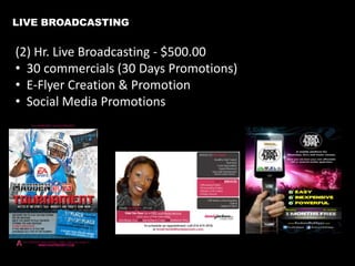 Consumer Focus

Our Desired
Listener Focus:
Young Adults
Single Adults
Youth
College Students
Christian Believers

Other Listener Characteristics:
• Internet radio and podcast listeners
• Tech savvy and own their own devices but not limited
to laptops, smart phones and tablets
• High interest in music videos
• Reads and follows entertainment and news blogs
• Social Media savvy

Our station content is geared towards
connecting individuals:
• For Businesses (Brand Exposure)

And LGBT

• For The Doubtful in Faith (Christian Programming)

between the ages of 18-40

• Music lovers

• People seeking breaking news

6

 