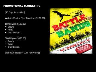 Partnership Opportunities
In order for our outreach to
be successful we want to
partner with other like-minded
individuals in the faith.

Current Partners
• South Dallas AIDS Walk
• Prent Media
• HBS Media - www.hbsmedia.com
• Promochics
• This could be you!

Corporate
Engagement
Marketing & Promotions
Colleges & Universities
Outreach Programs
Spiritual Leaders
Churches & Faith-based Programs
Youth Ministries
Young Adult & Singles Ministries
Music Industry (Gospel & Christian Rap Artists)

9

 