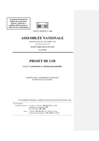 TEXTE ADOPTÉ n° 110
__
ASSEMBLÉE NATIONALE
CONSTITUTION DU 4 OCTOBRE 1958
QUINZIÈME LÉGISLATURE
SESSION ORDINAIRE DE 2017-...