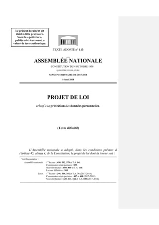TEXTE ADOPTÉ n° 113
__
ASSEMBLÉE NATIONALE
CONSTITUTION DU 4 OCTOBRE 1958
QUINZIÈME LÉGISLATURE
SESSION ORDINAIRE DE 2017-...