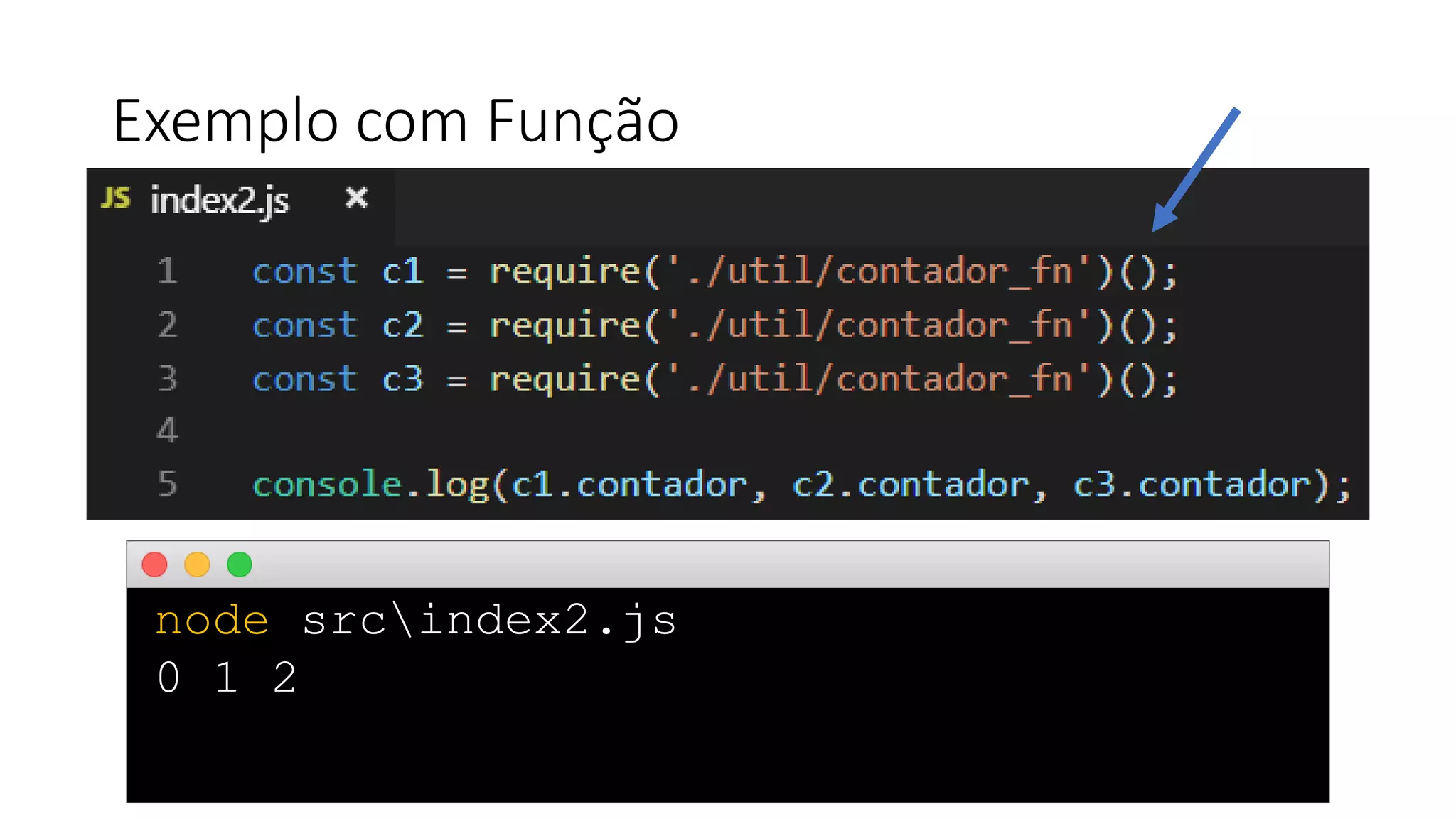 Exemplo com Função node srcindex2.js 0 1 2 