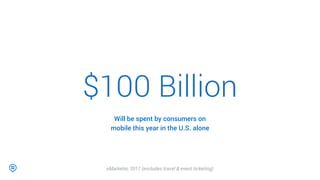 eMarketer, 2017 (excludes travel & event ticketing)
Will be spent by consumers on
mobile this year in the U.S. alone
$100 Billion
 