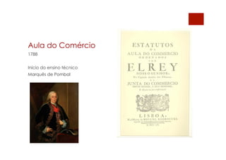 Aula do Comércio
1788
Início do ensino técnico
Marquês de Pombal
 