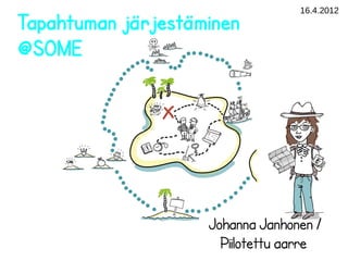 16.4.2012
Tapahtuman järjestäminen
@SOME




                    Johanna Janhonen /
                      Piilotettu aarre
 