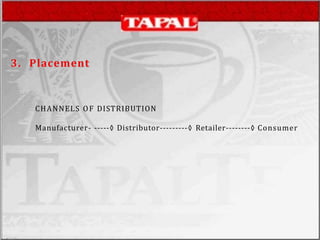 3. Placement
CHANNELS OF DISTRIBUTION
Manufacturer- -----◊ Distributor---------◊ Retailer--------◊ Consumer
 