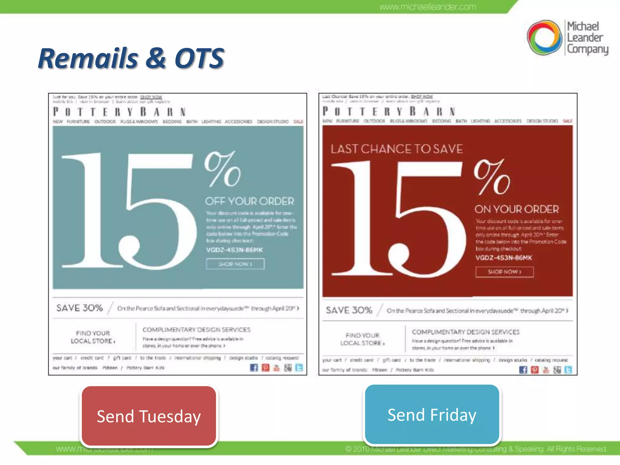 Remails & OTS

Send Tuesday

Send Friday

 