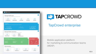 TapCrowd enterprise
Mobile application platform
for marketing & communication teams
(MEAP)
V2.3
 