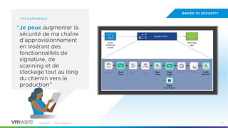 Confidential │ ©2023 VMware, Inc. 12
OPS EXPERIENCE
“Je peux augmenter la
sécurité de ma chaîne
d'approvisionnement
en insérant des
fonctionnalités de
signature, de
scanning et de
stockage tout au long
du chemin vers la
production”
BAKED IN SECURITY
 