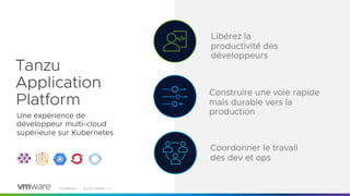Confidential │ ©2023 VMware, Inc. 3
Tanzu
Application
Platform
Une expérience de
développeur multi-cloud
supérieure sur Kubernetes
Libérez la
productivité des
développeurs
Construire une voie rapide
mais durable vers la
production
Coordonner le travail
des dev et ops
 