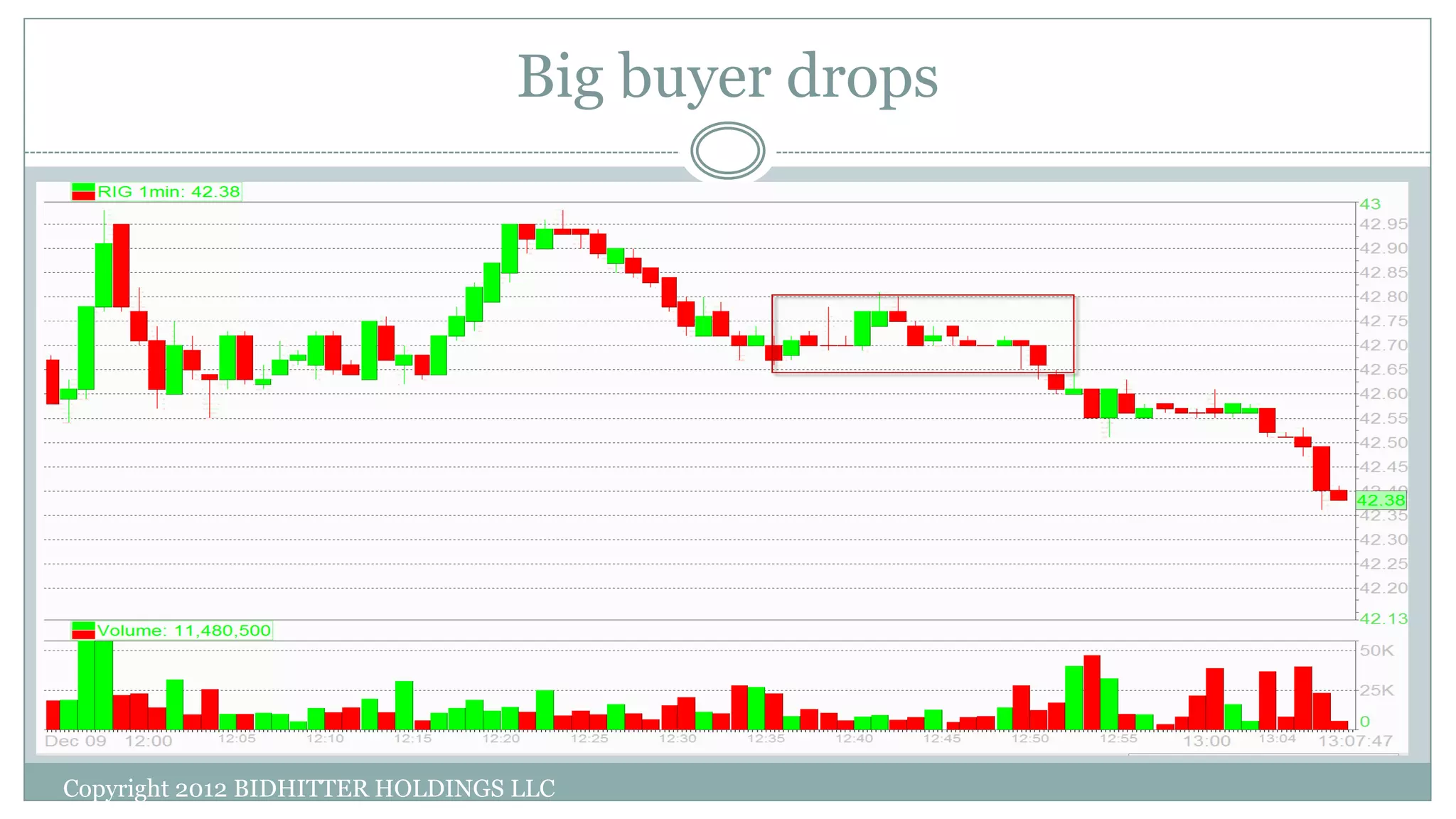 Big buyer drops
Copyright 2012 BIDHITTER HOLDINGS LLC
 