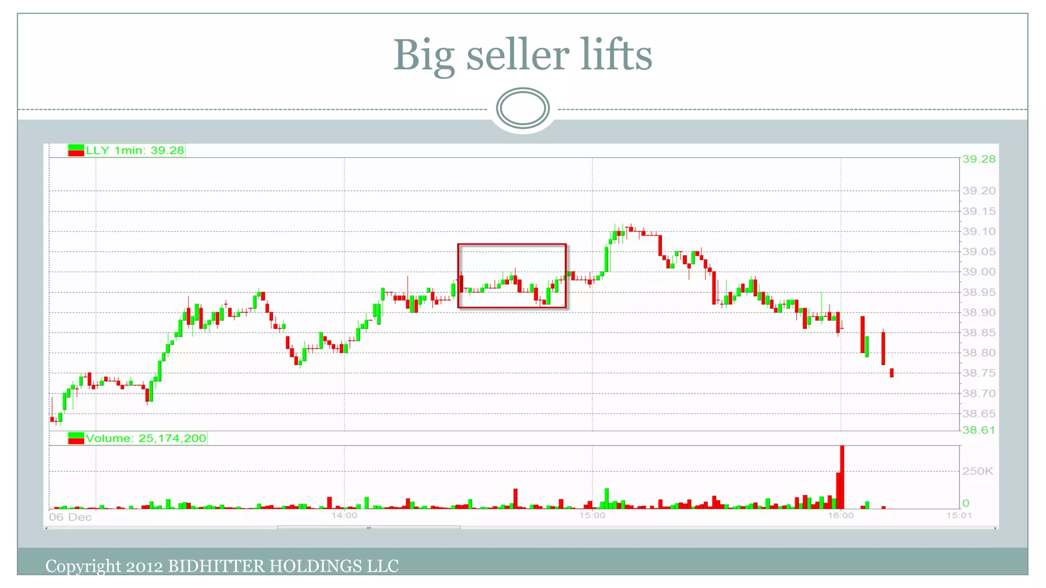 Big seller lifts
Copyright 2012 BIDHITTER HOLDINGS LLC
 