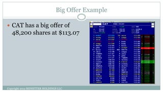 Big Offer Example
Copyright 2012 BIDHITTER HOLDINGS LLC
 CAT has a big offer of
48,200 shares at $113.07
 