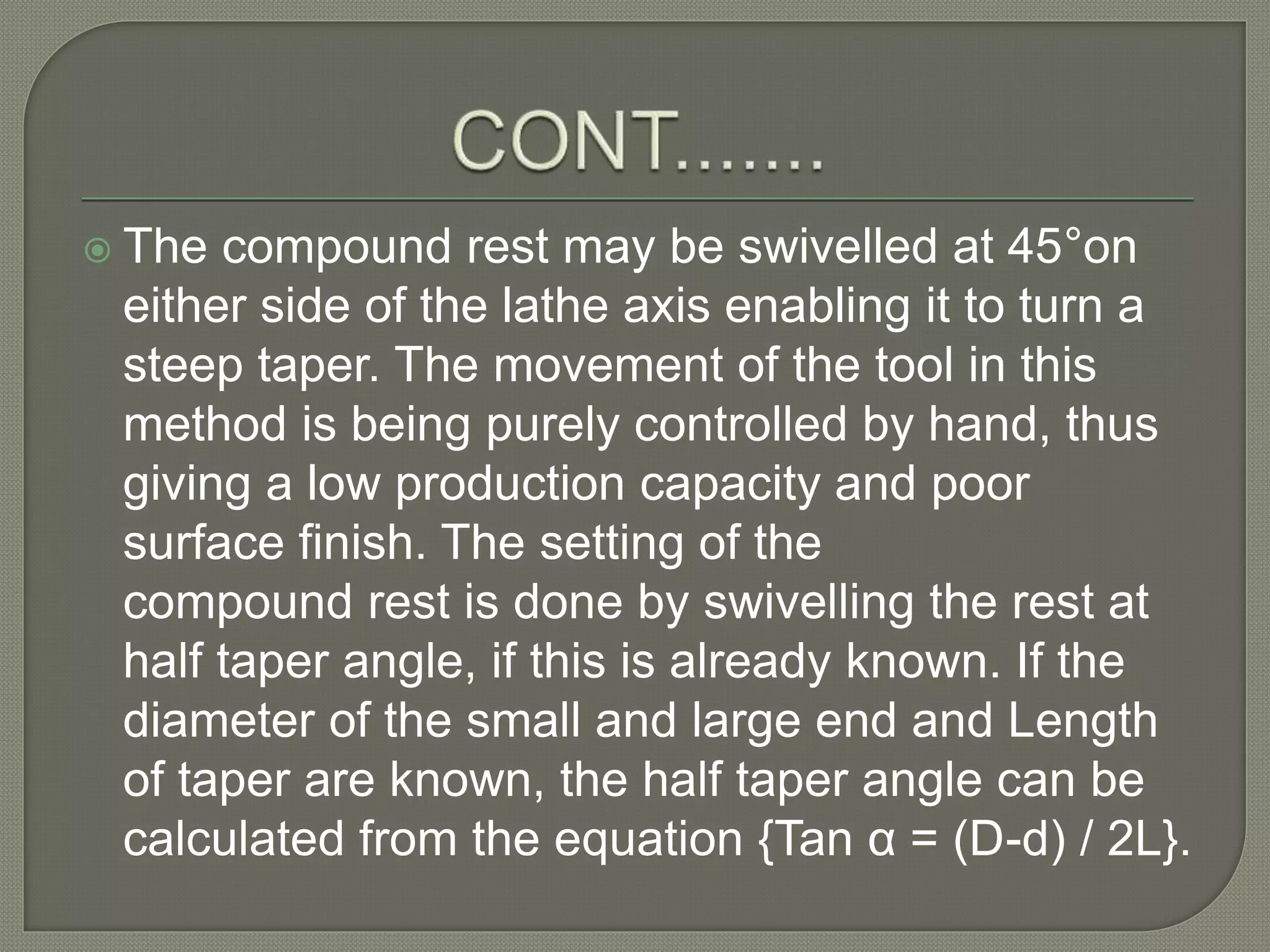 Taper turning method for engine lathe | PPTX