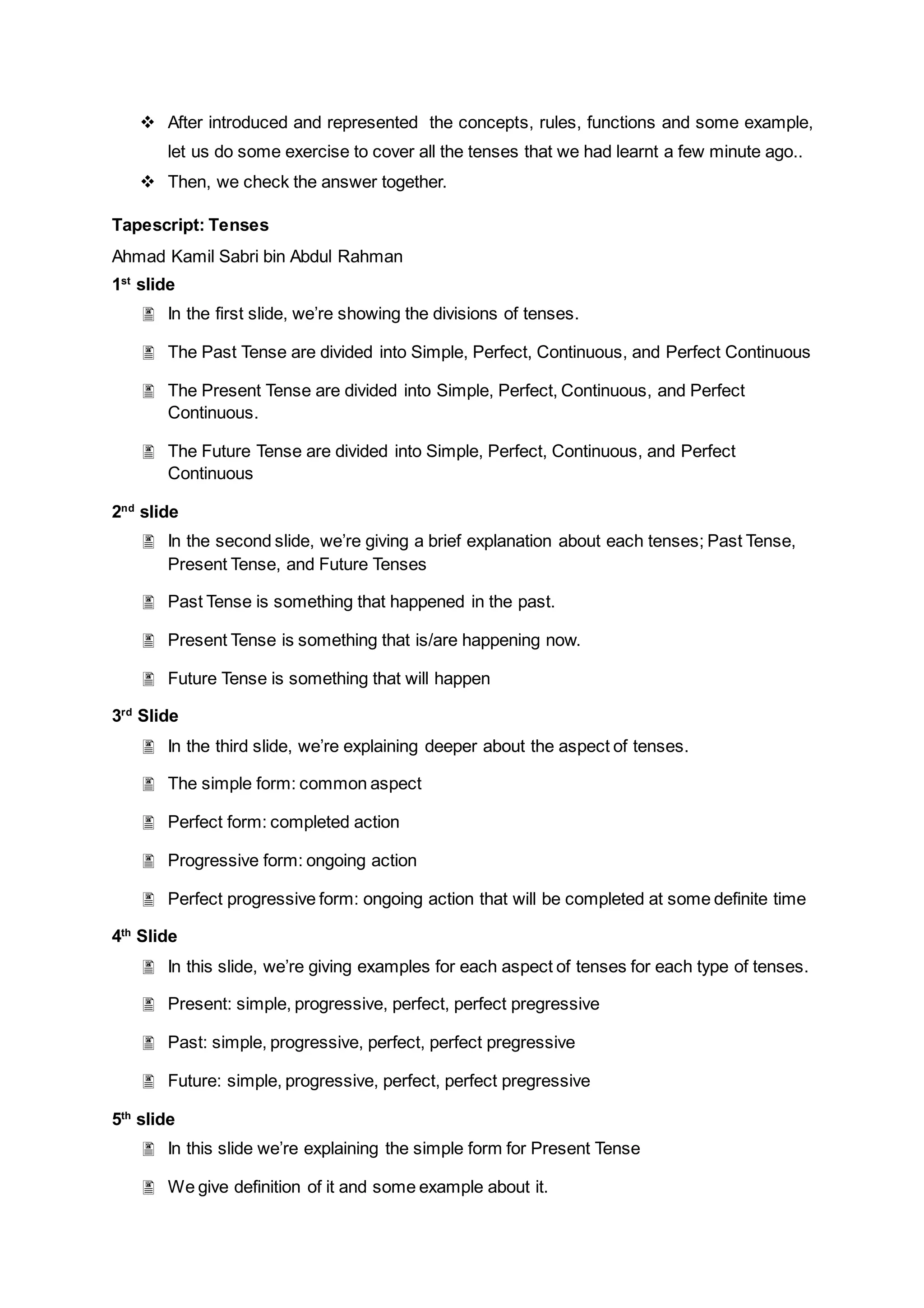 Tapescript of the tenses | DOCX