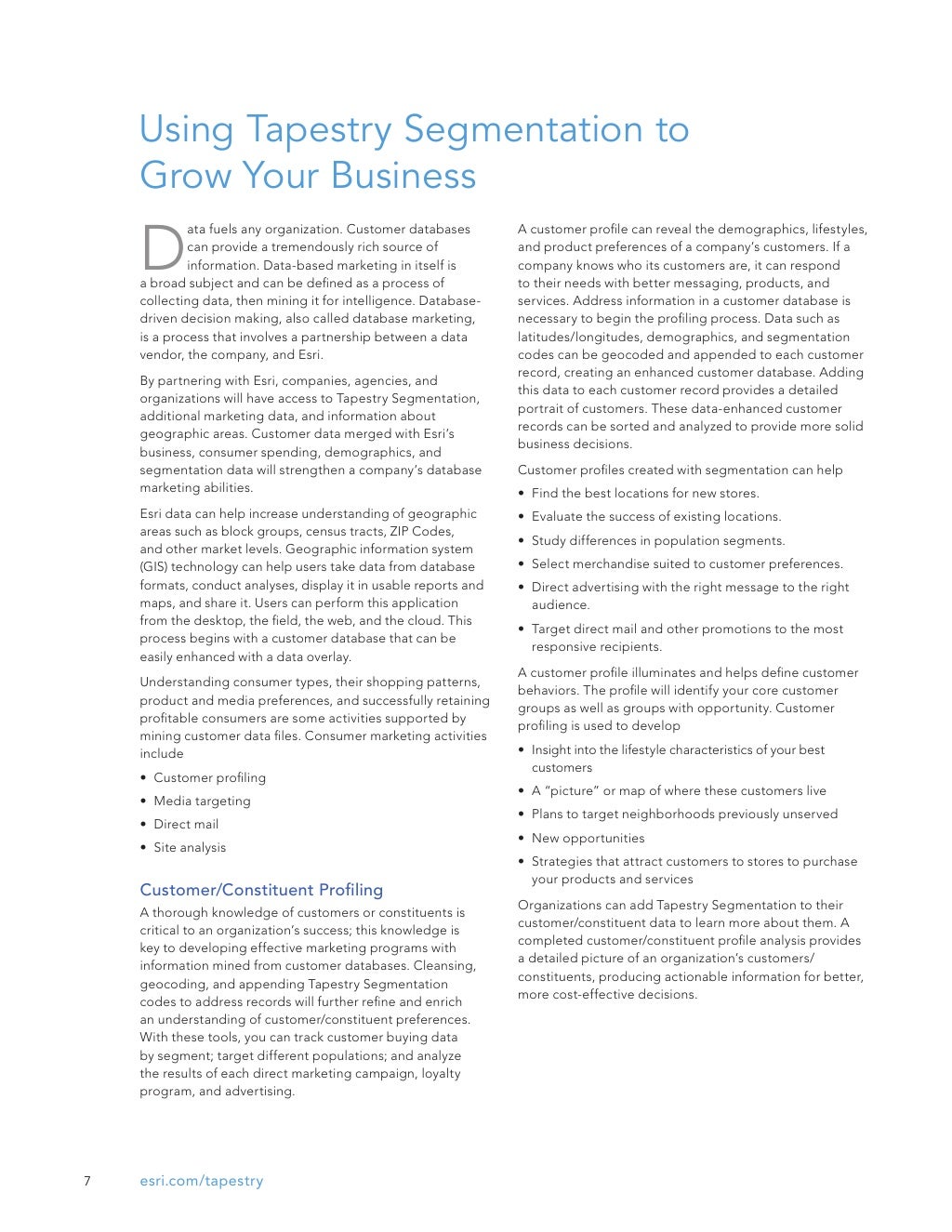 Esri Tapestry Segmentation Reference Guide