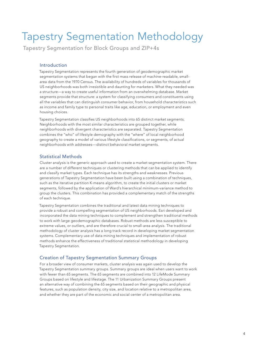 Esri Tapestry Segmentation Reference Guide
