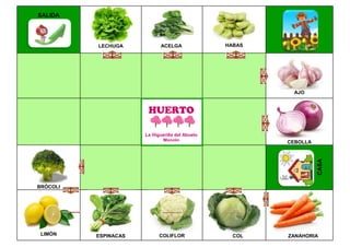 SALIDA
LECHUGA ACELGA HABAS
AJO
CEBOLLA
BRÓCOLI
CASA
LIMÓN ESPINACAS COLIFLOR COL ZANAHORIA
HUERTO
La Higuerilla del Abuel...