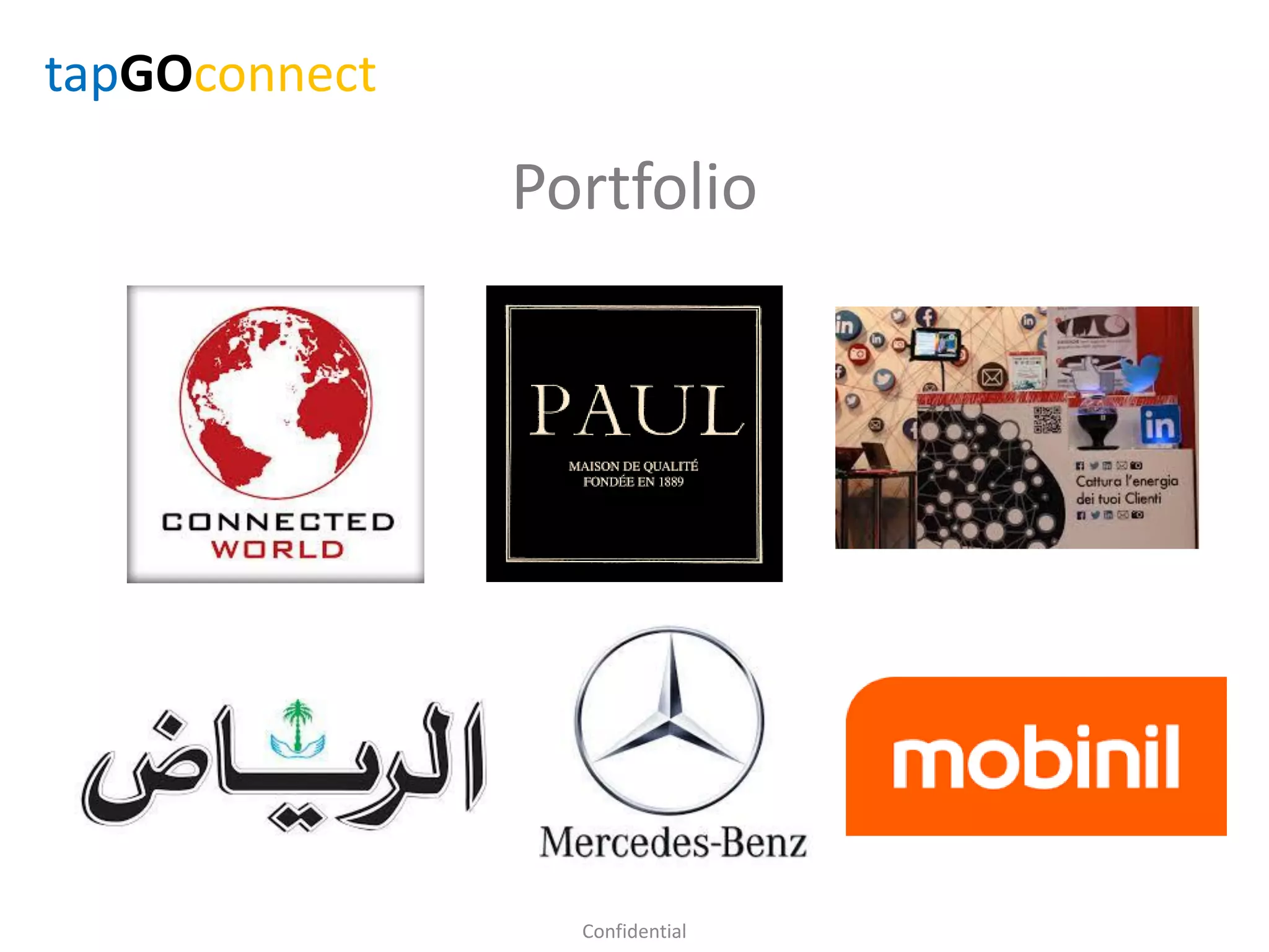 Portfolio
tapGOconnect
Confidential
 