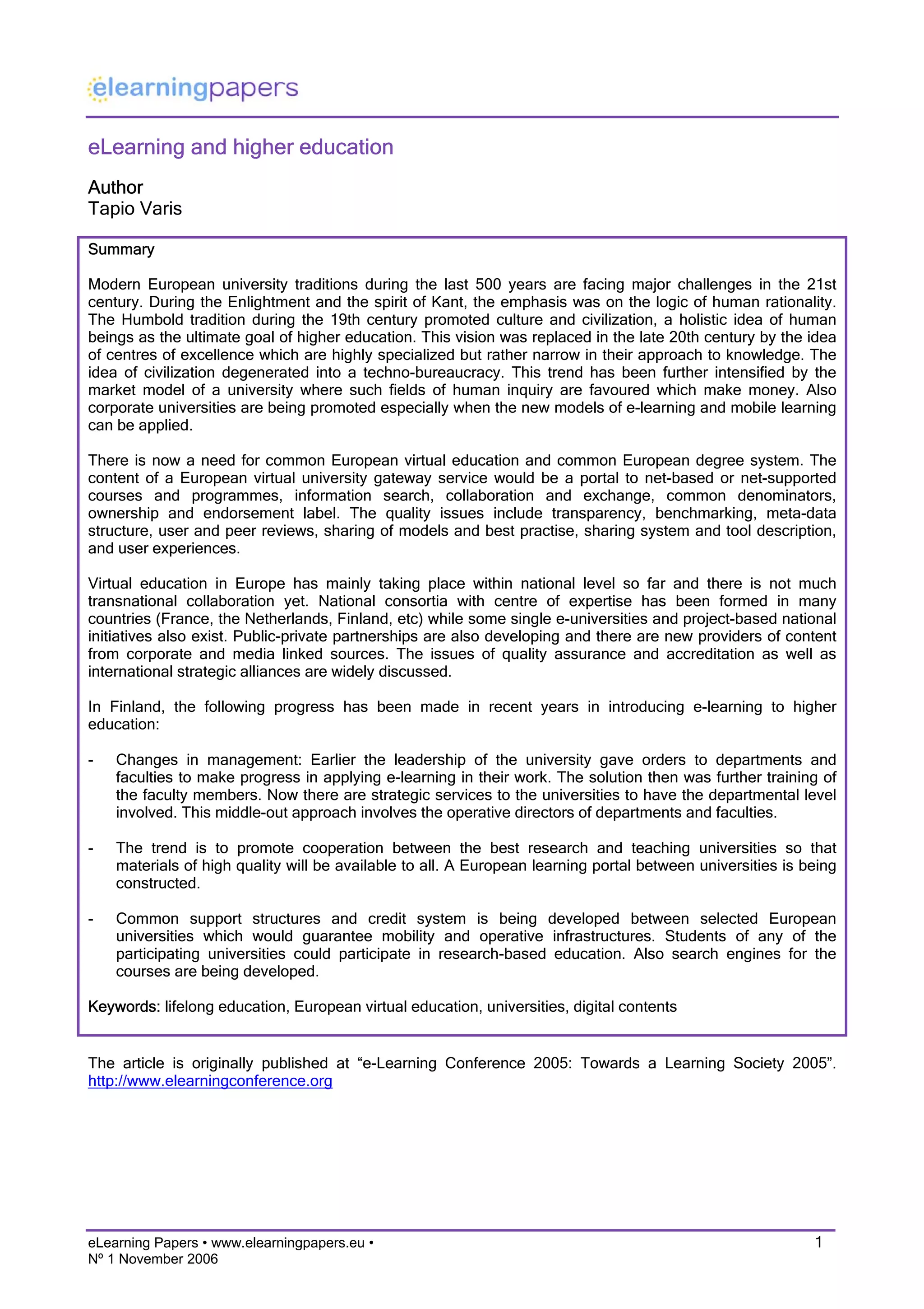 eLearning and higher education