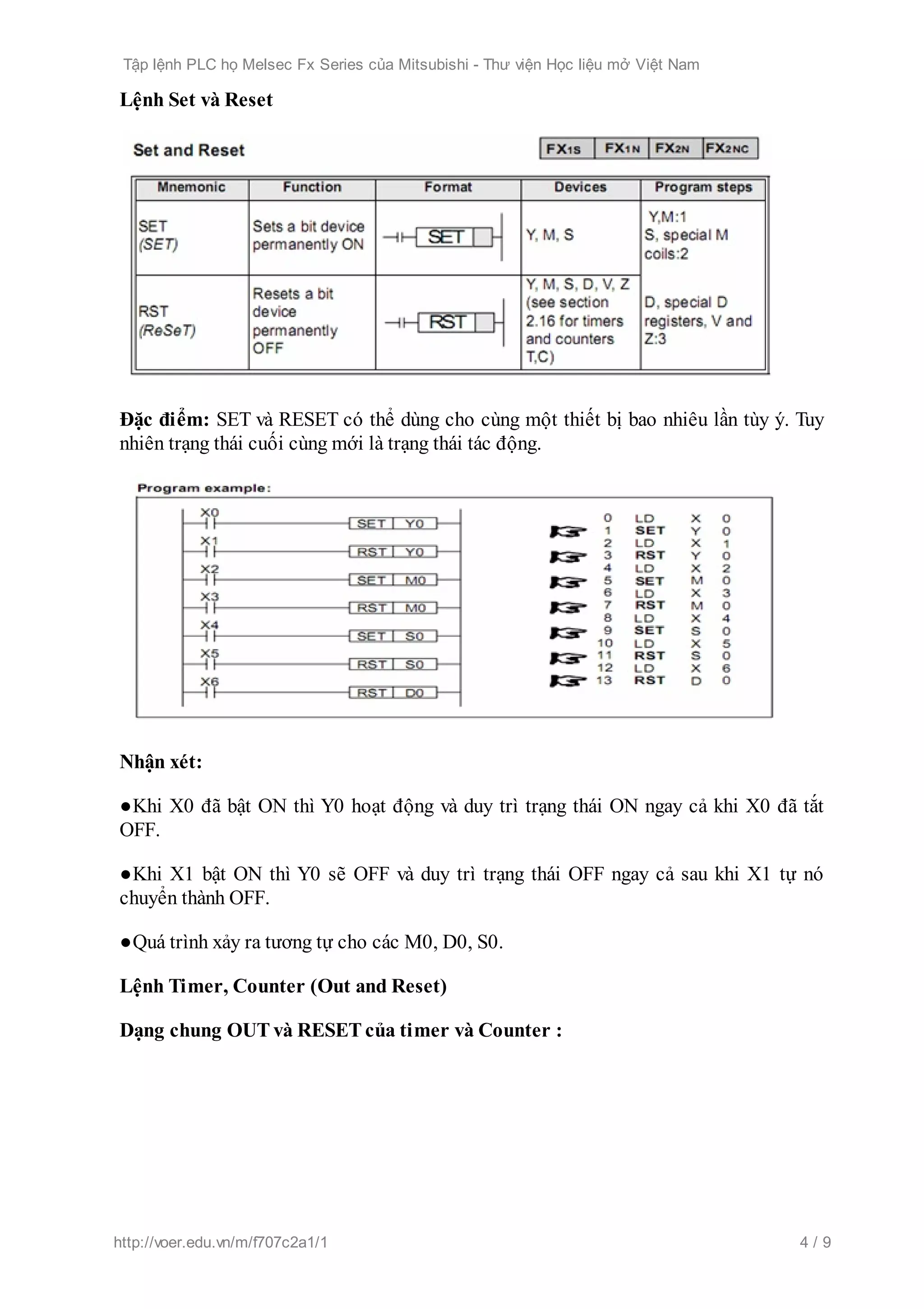 Tập lệnh plc họ melsec fx series của mitsubishi | PDF