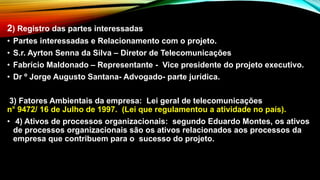 2) Registro das partes interessadas
• Partes interessadas e Relacionamento com o projeto.
• S.r. Ayrton Senna da Silva – D...