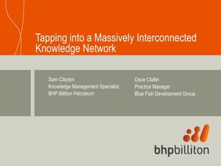 Tapping into a Massively Interconnected Knowledge Network Sam Clayton Knowledge Management Specialist  BHP Billiton Petroleum Dave Claflin Practice Manager Blue Fish Development Group 