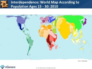 Interdependence: World Map According to Population Ages 15 - 30: 2010 Source:  Worldmapper  | © 2009 nGenera. All Rights Reserved.  