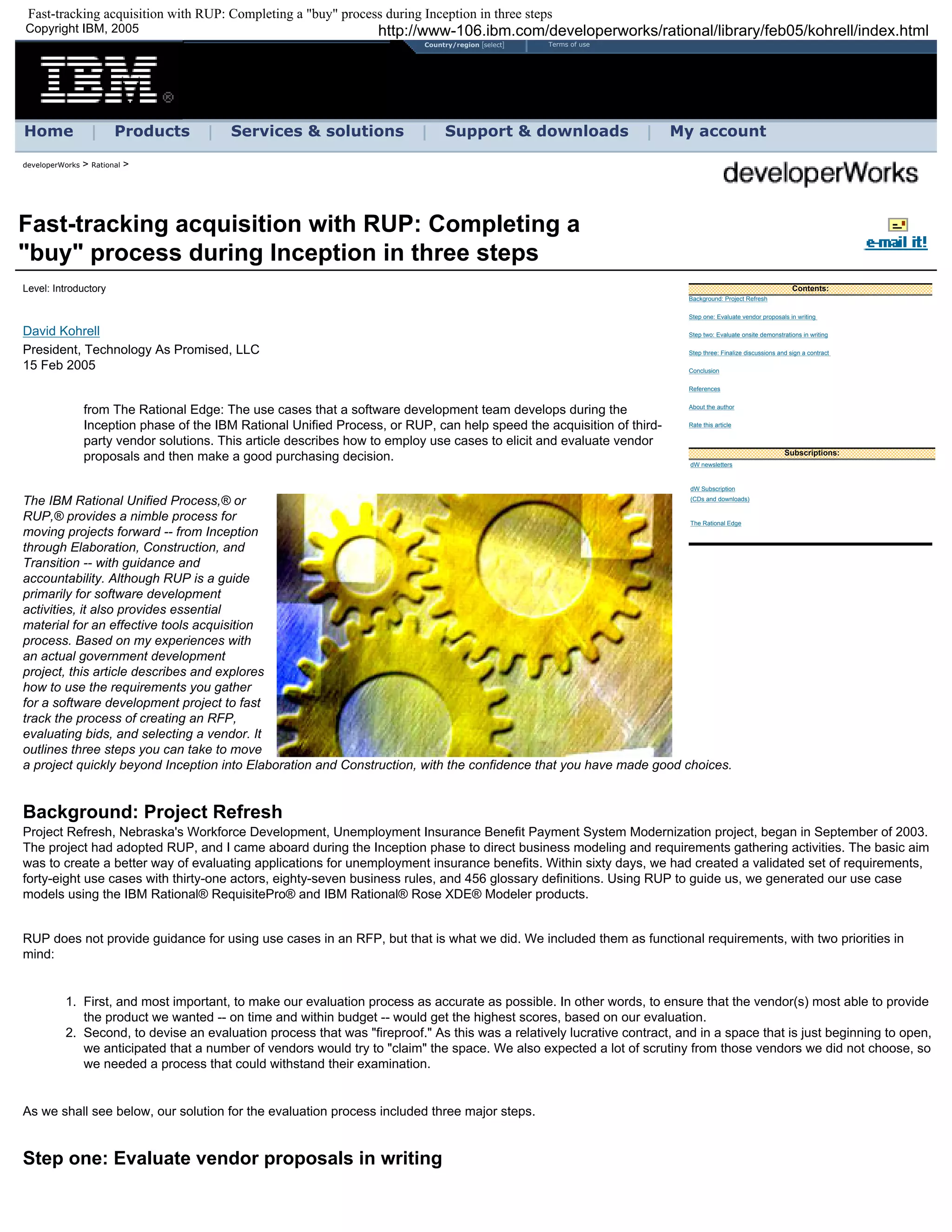TAPUniversity Use Cases / RUP for Vendor Selection