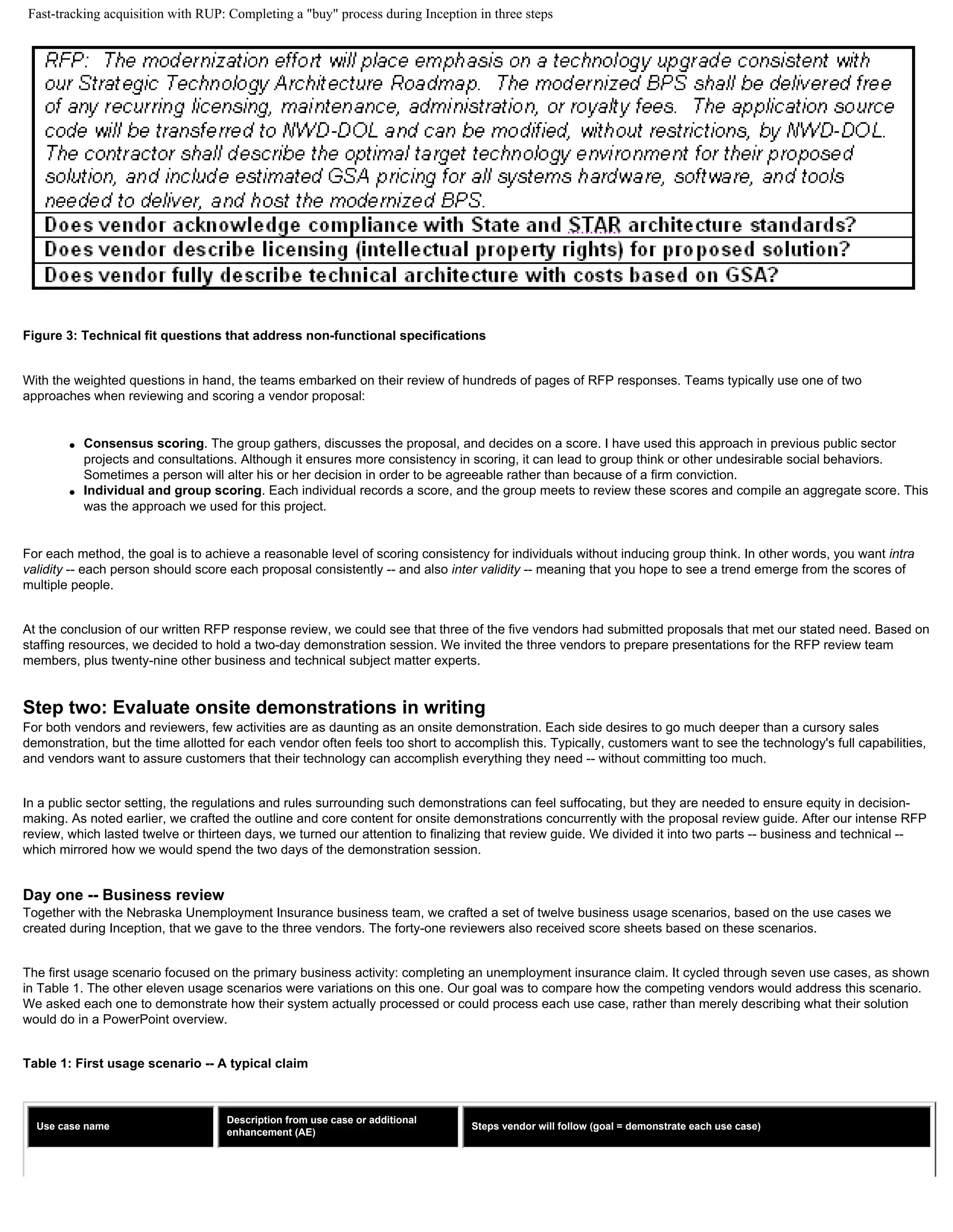 TAPUniversity Use Cases / RUP for Vendor Selection
