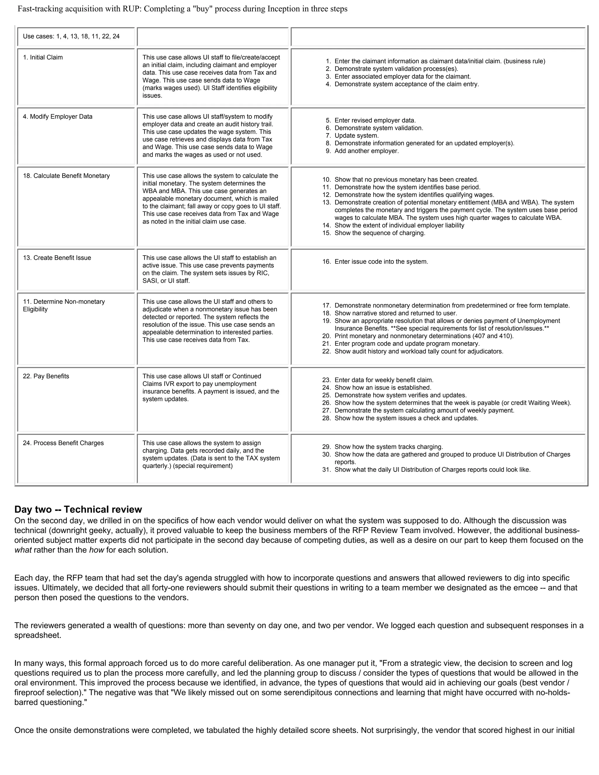 TAPUniversity Use Cases / RUP for Vendor Selection