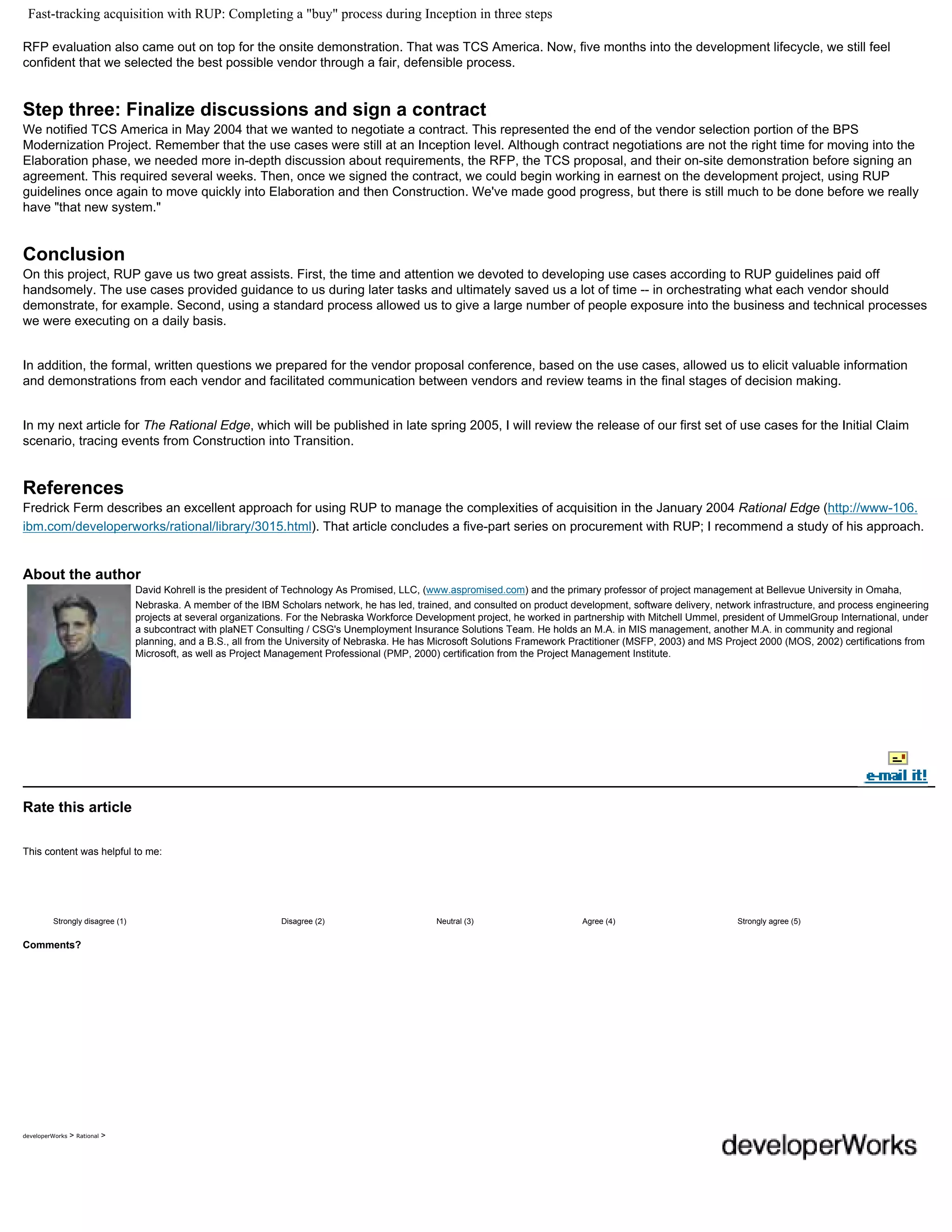 TAPUniversity Use Cases / RUP for Vendor Selection
