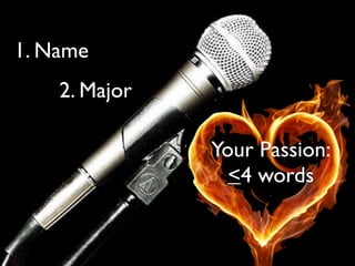 @ekivemark
1. Name
2. Major
Your Passion:
<4 words
 