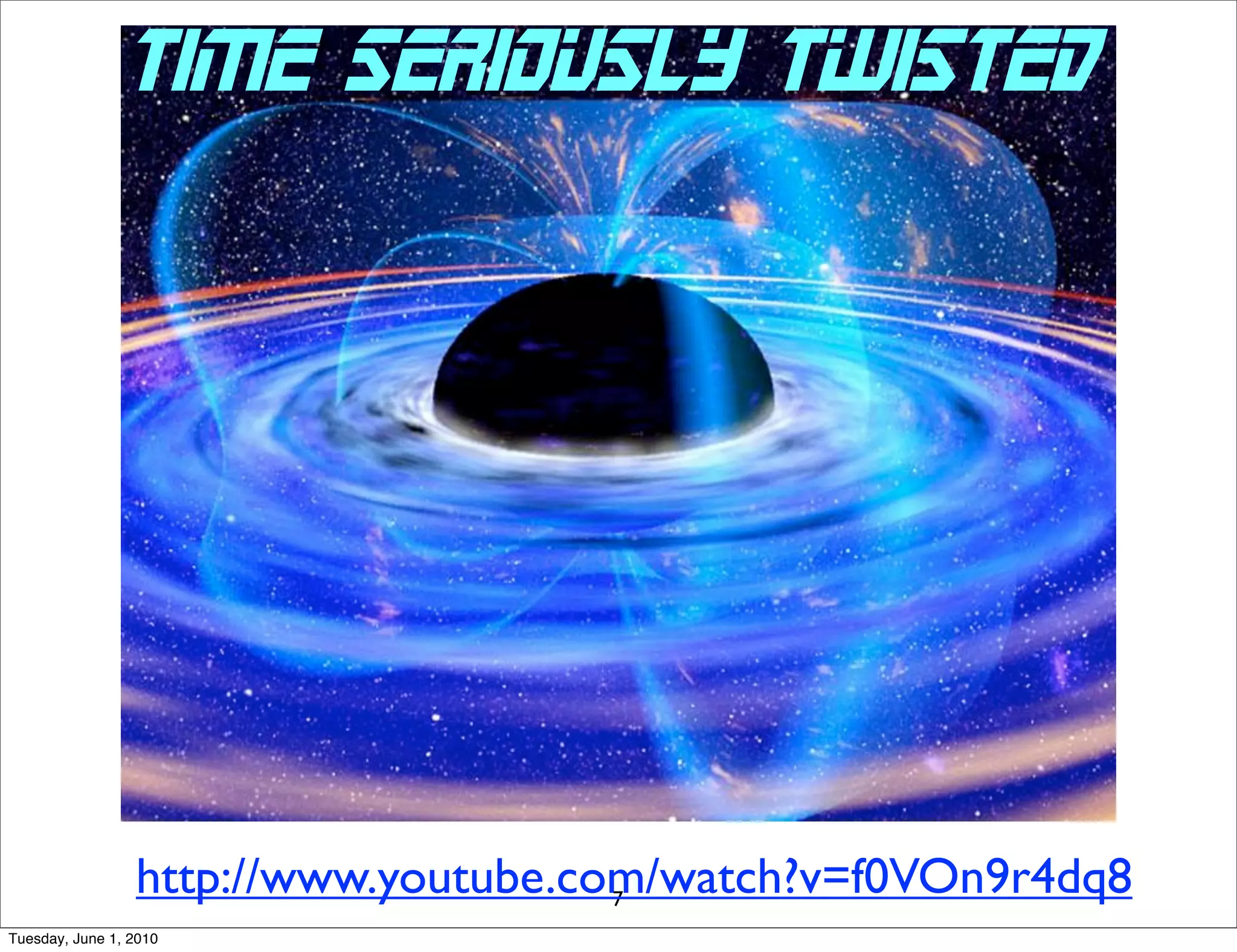 This is often the way it is in physics - our
             mistake is not that we take our theories too
             seriously, but that we do not take them
             seriously enough. It is always hard to realize that
             these numbers and equations we play with at
             our desks have something to do with the real
             world. Even worse, there often seems to be a
             general agreement that certain phenomena are
             just not ﬁt subjects for respectable theoretical
             and experimental effort.
             -- Steven Weinberg


Sunday, November 29, 2009
 