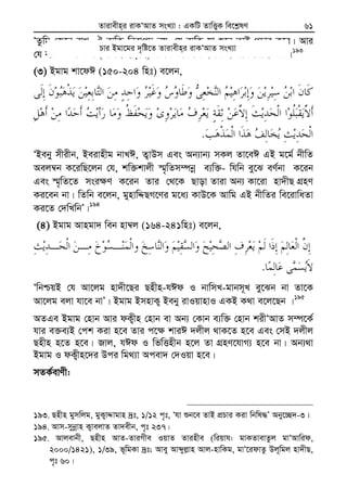 Zvivexn&i ivKÔAvZ msL¨v : GKwU ZvwË¡K we‡k−lY 61
ÔZzwg †R‡b ivL, H e¨w³ wbivc` bq, †h e¨w³ hv ï‡b ZvB cÖPvi K‡i| Avi
†h e¨w³ ïbv K_v (hvPvB QvovB) cÖPvi K‡i †m Bgvg nIqvi †hvM¨ bqÕ|193
(3) Bgvg kv‡dC (150-204 wnt) e‡jb,
.
ÔBeby mxixb, Beivnxg bvLC, Z¡vDm Ges Ab¨vb¨ mKj Zv‡eC GB g‡g© bxwZ
Aej¤^b K‡iwQ‡jb †h, kw³kvjx ¯§„wZm¤úbœ e¨w³- whwb ey‡S eY©bv K‡ib
Ges ¯§„wZ‡Z msi¶Y K‡ib Zvi †_‡K Qvov Zviv Ab¨ Kv‡iv nv`xQ MÖnY
Ki‡eb bv| wZwb e‡jb, gynvwÏQM‡Yi g‡a¨ KvD‡K Avwg GB bxwZi we‡ivwaZv
Ki‡Z †`wLwbÕ|194
(4) Bgvg Avngv` web nv¤^j (164-241wnt) e‡jb,
.
ÔwbðqB †h Av‡jg nv`x‡Qi Qnxn-hCd I bvwmL-gvbm~L ey‡Sb bv Zv‡K
Av‡jg ejv hv‡e bvÕ| Bgvg BmnvK¡ Beby ivIqvnvI GKB K_v e‡j‡Qb |195
AZGe Bgvg †nvb Avi dK¡xn †nvb ev Ab¨ †Kvb e¨w³ †nvb kixÔAvZ m¤ú‡K©
hvi e³e¨B †ck Kiv n‡e Zvi c‡¶ kviC `jxj _vK‡Z n‡e Ges †mB `jxj
Qnxn n‡Z n‡e| Rvj, hCd I wfwËnxb n‡j Zv MÖnY‡hvM¨ n‡e bv| Ab¨_v
Bgvg I dK¡xn‡`i Dci wg_¨v Acev` †`Iqv n‡e|
mZK©evYx:
193. Qnxn gymwjg, gyK¡vÏvgvn `ªt, 1/12 c„t, Ôhv ïb‡e ZvB cÖPvi Kiv wbwl×Õ Aby‡”Q`-3|
194. Avm-mybœvn K¡vejvZ Zv`exb, c„t 237|
195. Avjevbx, Qnxn AvZ-ZviMxe IqvZ Zvinxe (wiqvh: gvKZvevZzj gvÔAvwid,
2000/1421), 1/39, f~wgKv `ªt; Avey Avãyj−vn Avj-nvwKg, gvÔ‡idvZz Dj~wgj nv`xQ,
c„t 60|
Pvi Bgv‡gi `„wó‡Z Zvivexn&i ivKÔAvZ msL¨v
 