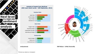 IBM Watson – Twitter Personalityanalyzewords
Next level
Photos by iabzd on Unsplash
sentiment
analysis
 