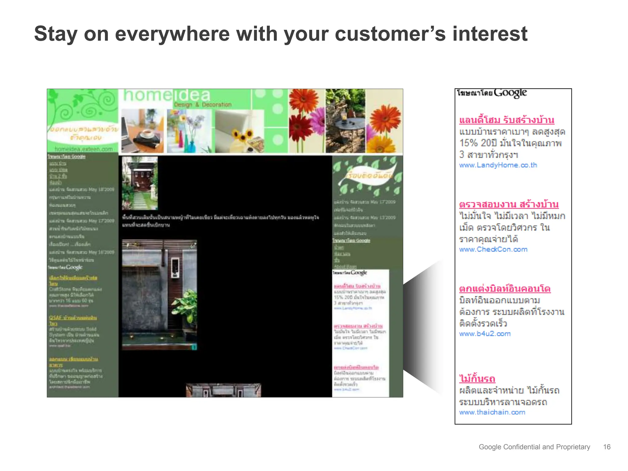 Stay on everywhere with your customer’s interest




                                           Google Confidential and Proprietary   16
 