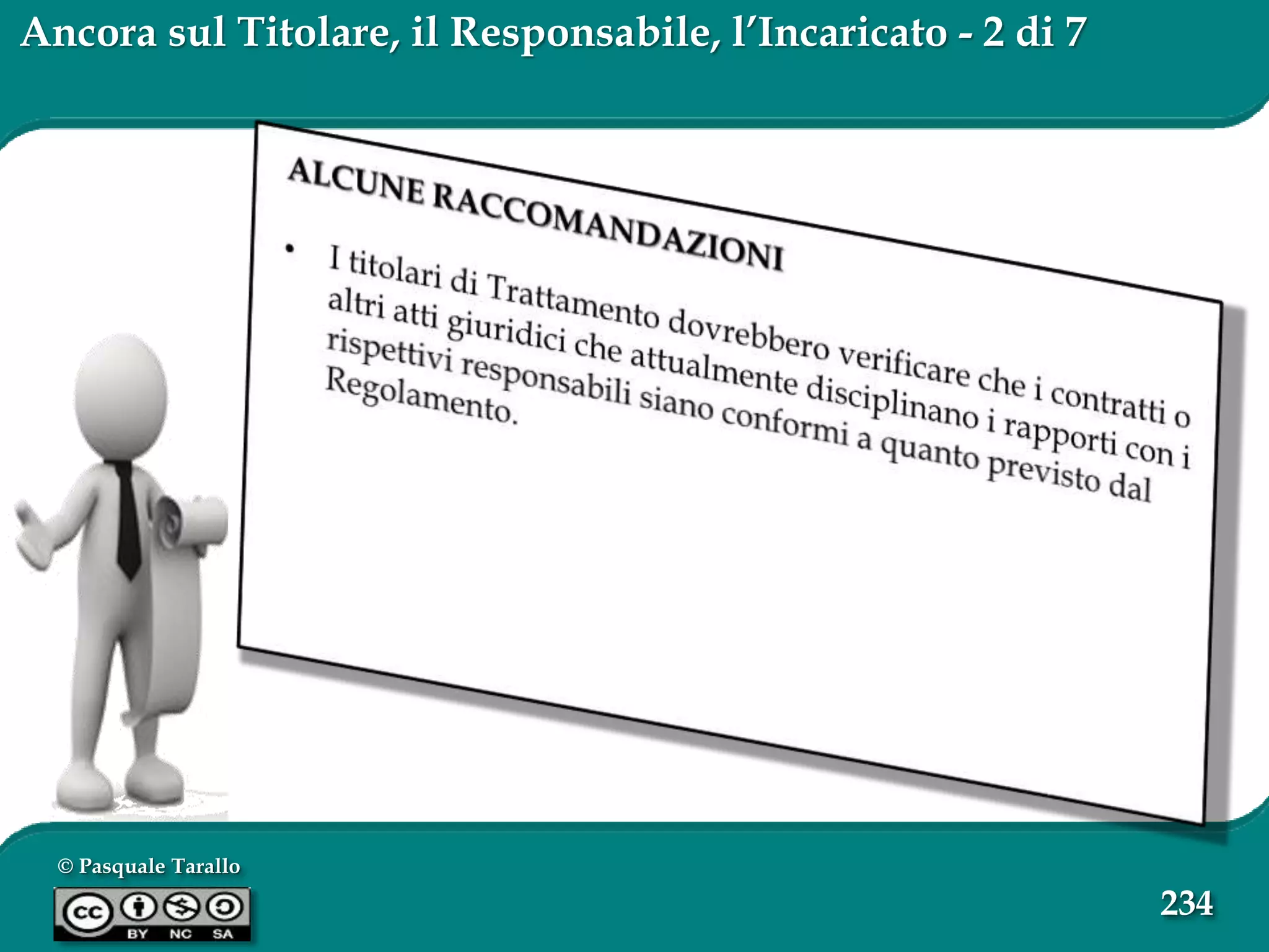 © Pasquale Tarallo
234
Ancora sul Titolare, il Responsabile, l’Incaricato - 2 di 7
 