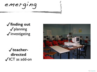 ✓finding out
 ✓planning
✓investigating


 ✓teacher-
  directed
✓ICT as add-on

                 Image: DavidDMuir
 
