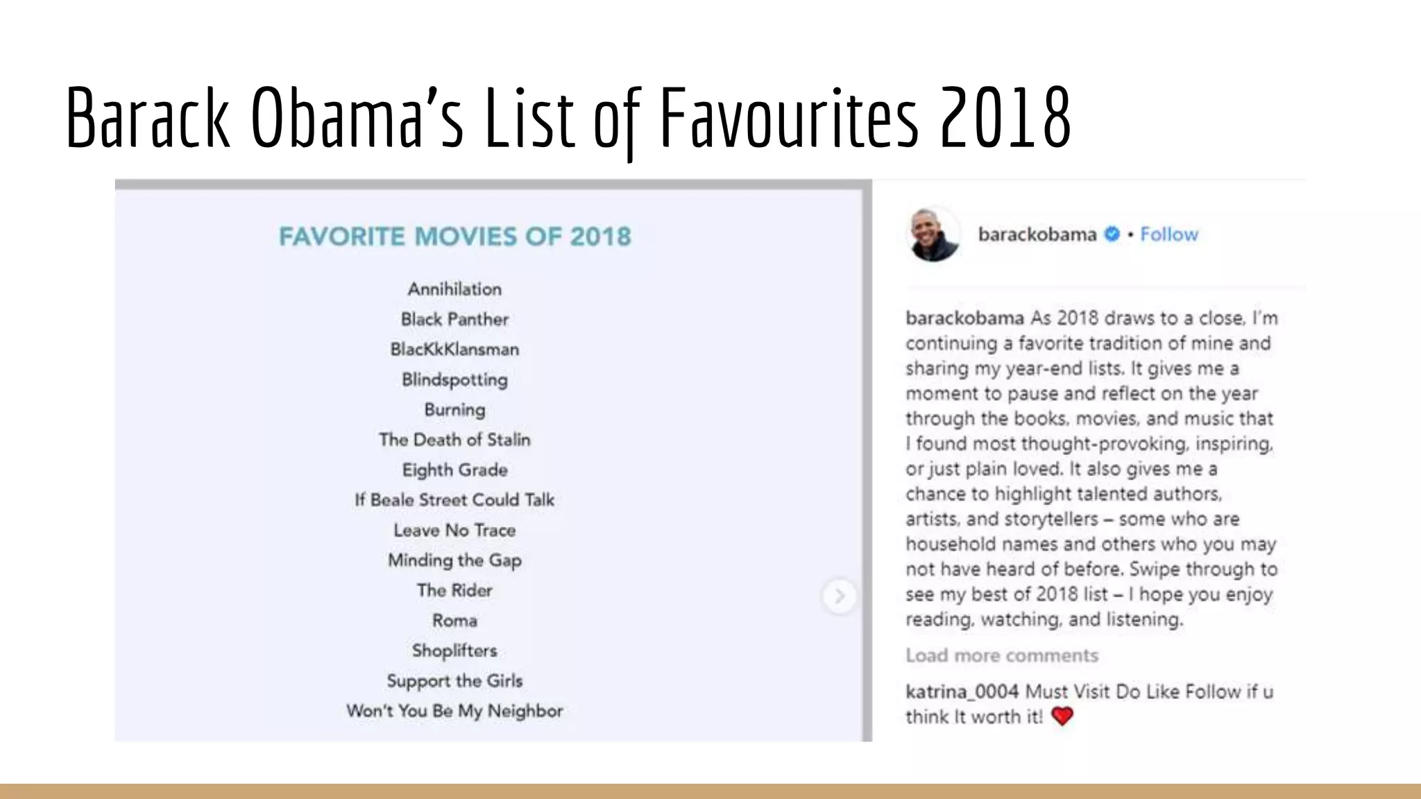 Barack Obama’s List of Favourites 2018
 