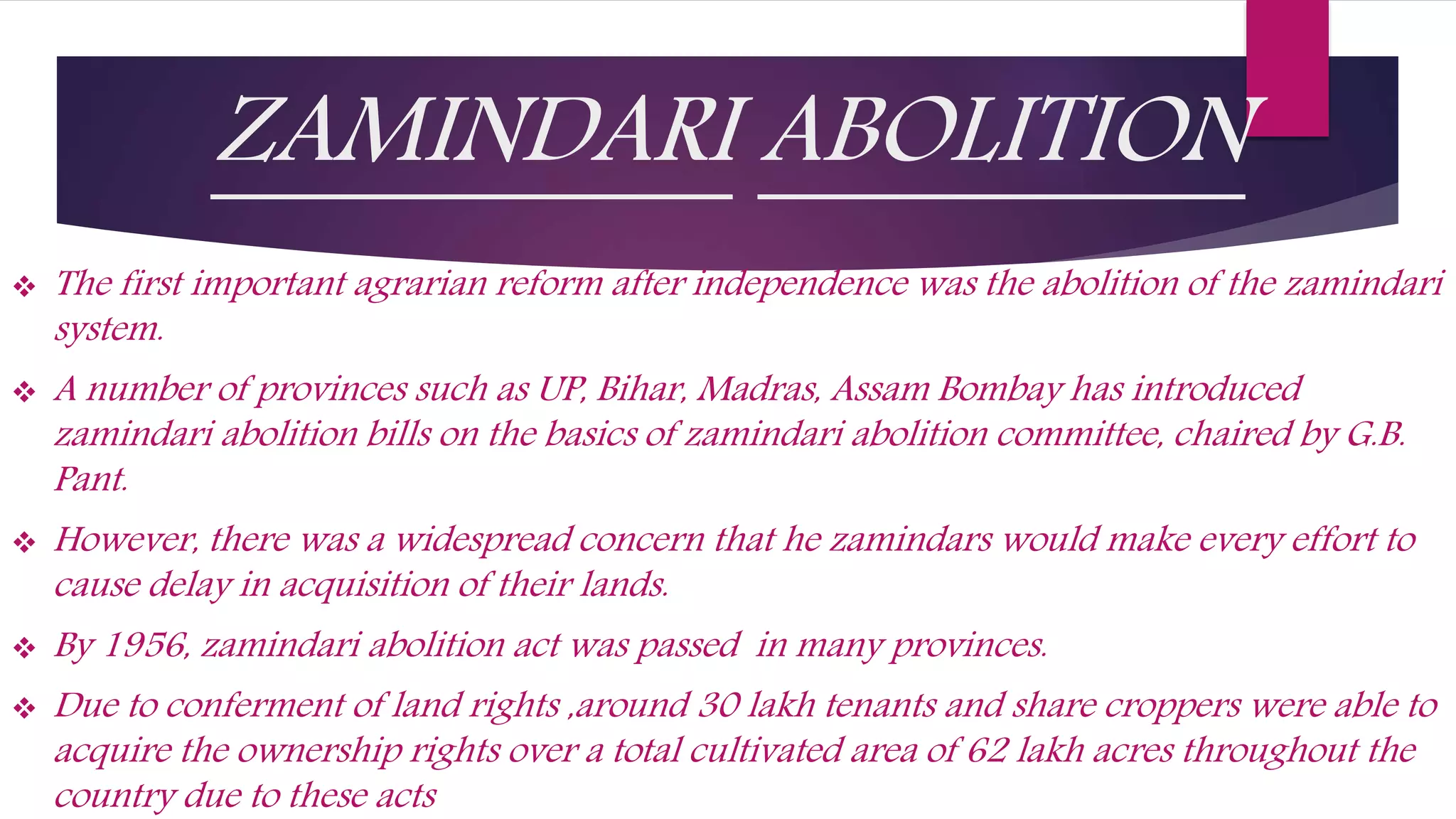 Zamindari Abolition and Tenancy Reforms | PPTX