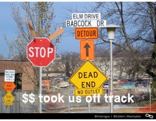 l@missrogue | @tctotem | #startuplies
$$ took us off track
l@missrogue | @tctotem | #startuplies
 