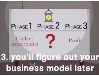 l@missrogue | @tctotem | #startuplies
3. you’ll figure out your
business model later
 